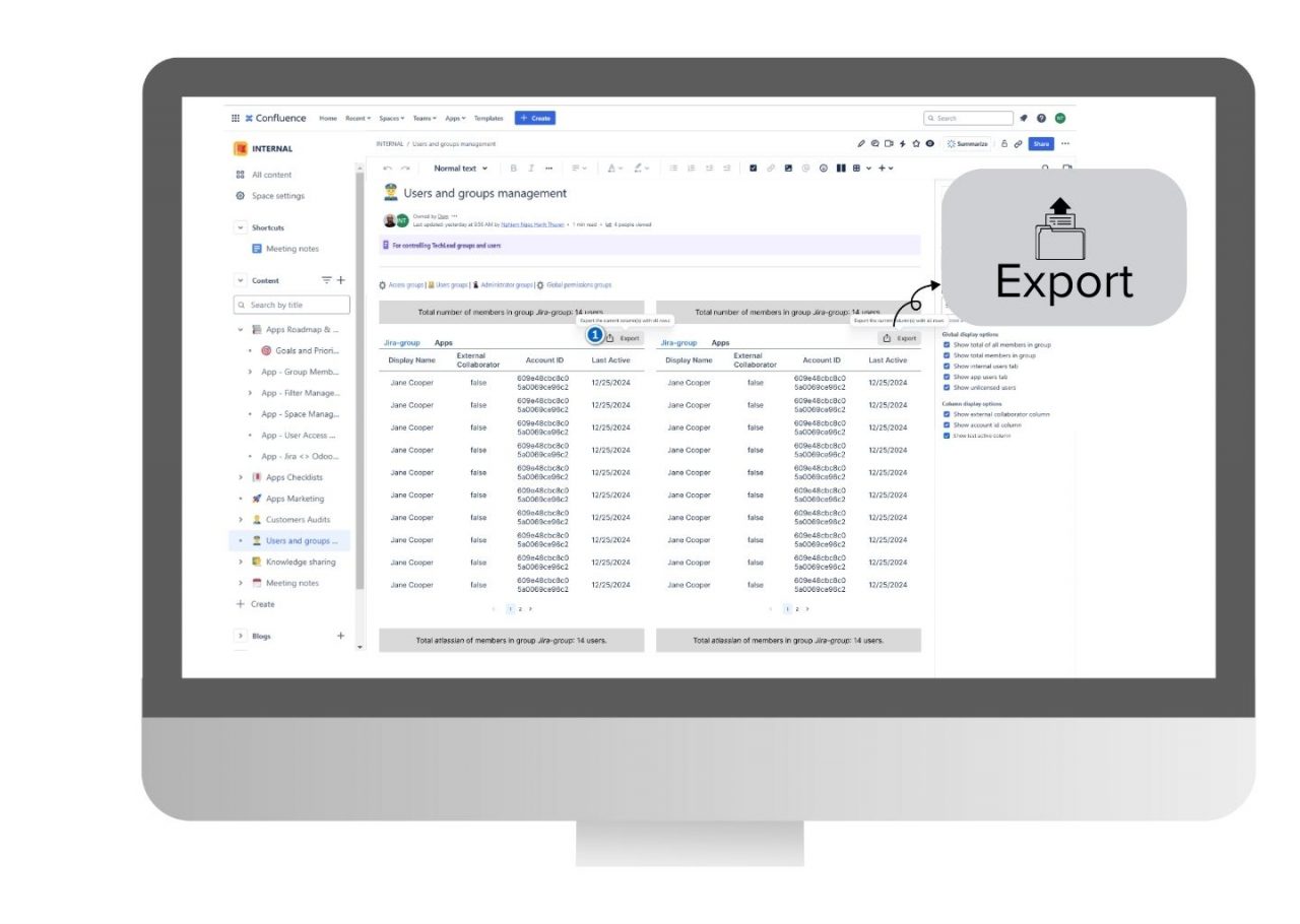 Export group visibility data to CSV in Confluence